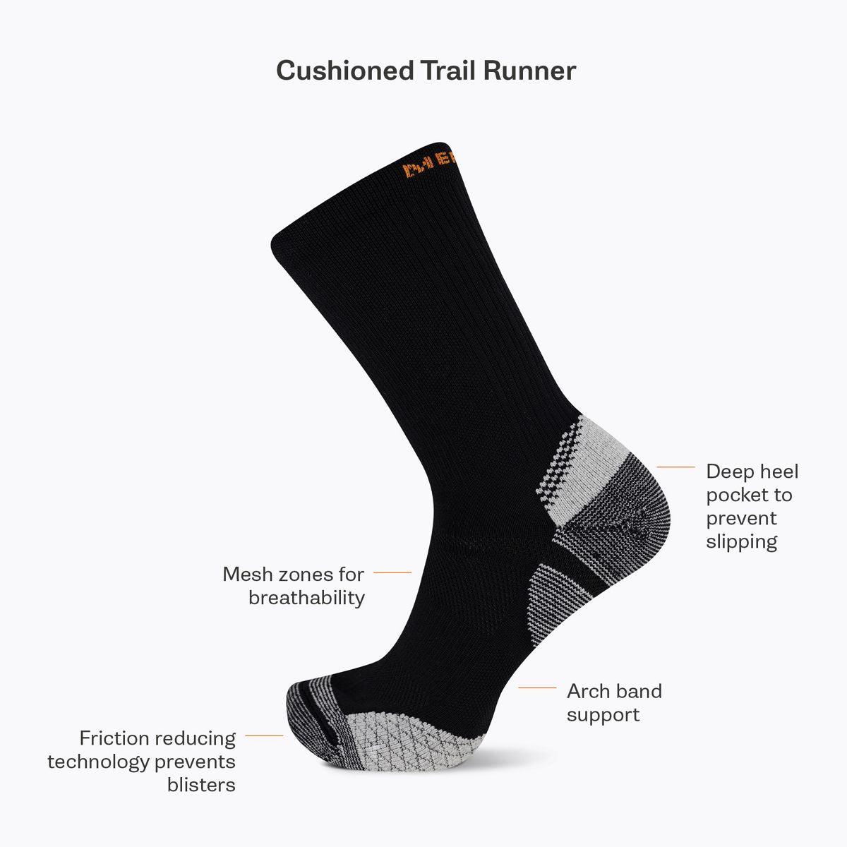 Cushion Trail Runner Crew Sock - Socks | Merrell Quality